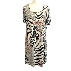 Summer Dresses for Women Casual Tshirt Short Sleeve Animal Print Dress in Black,